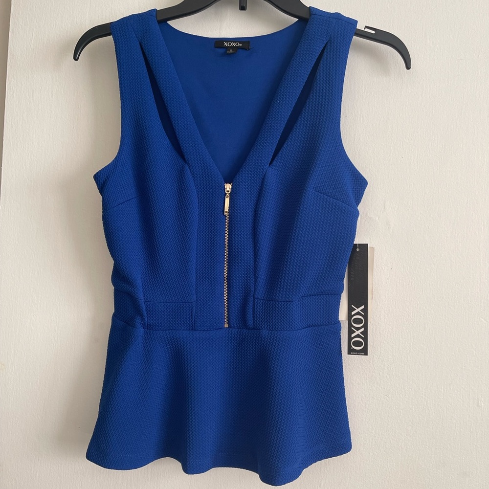 NWT XOXO Sleeveless Cobalt Peplum Blouse Tops Size Small